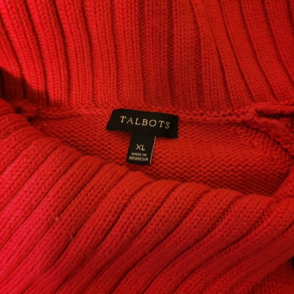 Talbots size XL fuschia cowl neck sweater with leather buckle